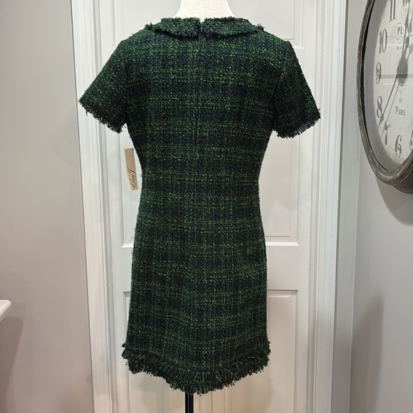 Eliza J sz 12 metallic green tweed holiday dress with black bows/rhinestones - Picture 8 of 13